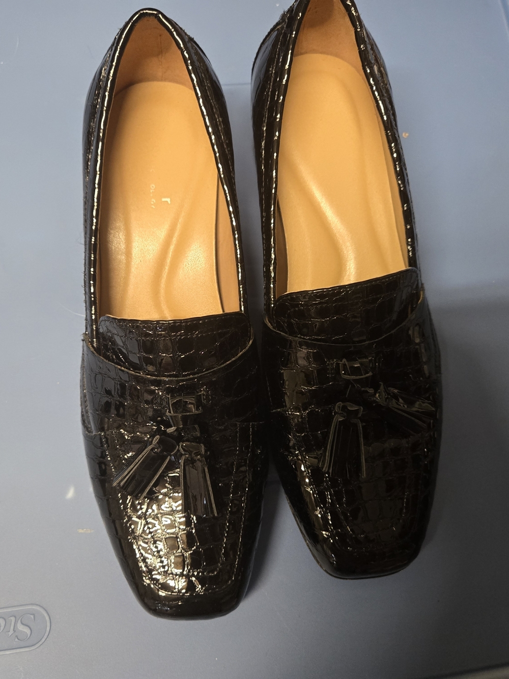 Easy Spirit Black Patent Croc Tassel Loafers